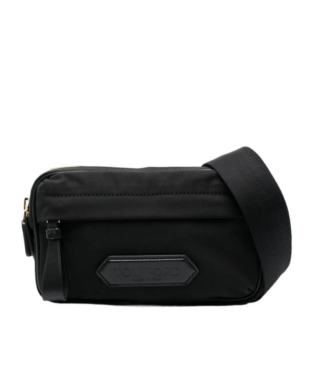 Tom Ford Black Logo-Patch Leather Belt Bag for men