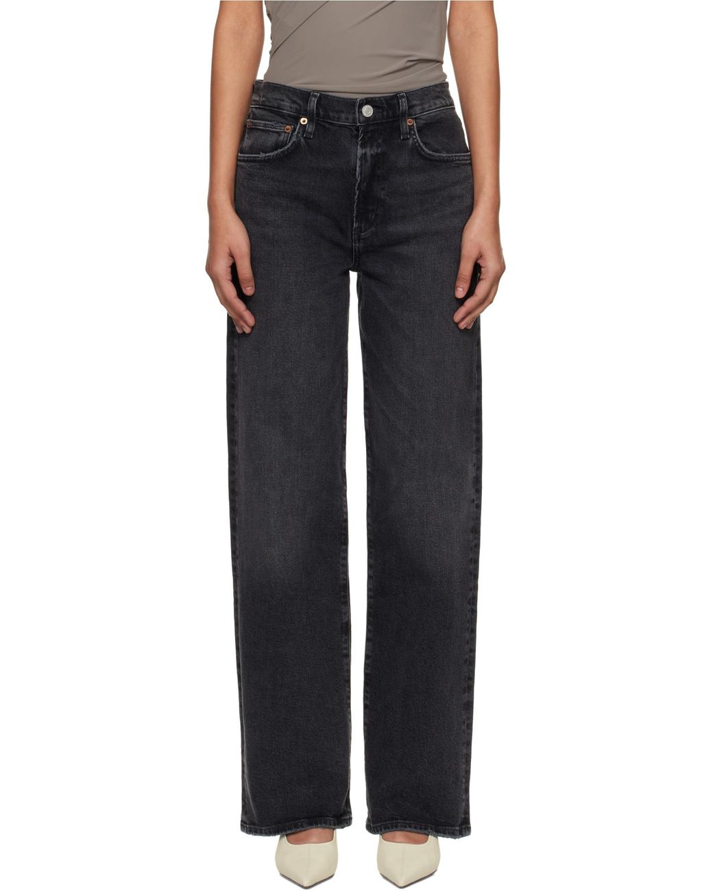 Agolde Black Harper Mid-Rise Wide-Leg Jeans