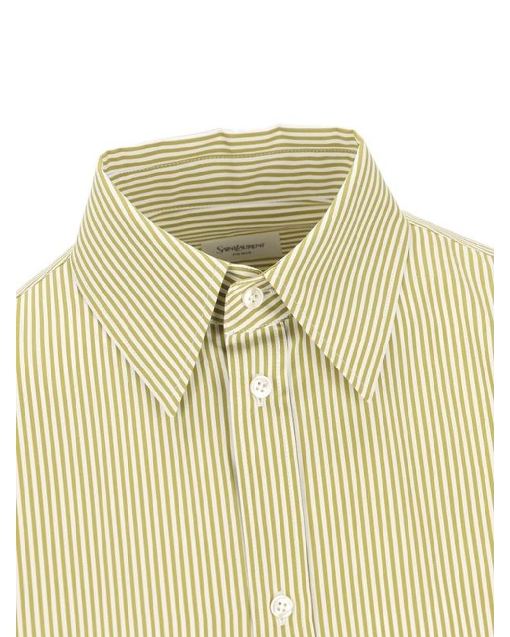 Saint Laurent Natural Cassandre Striped Button-Up Shirt