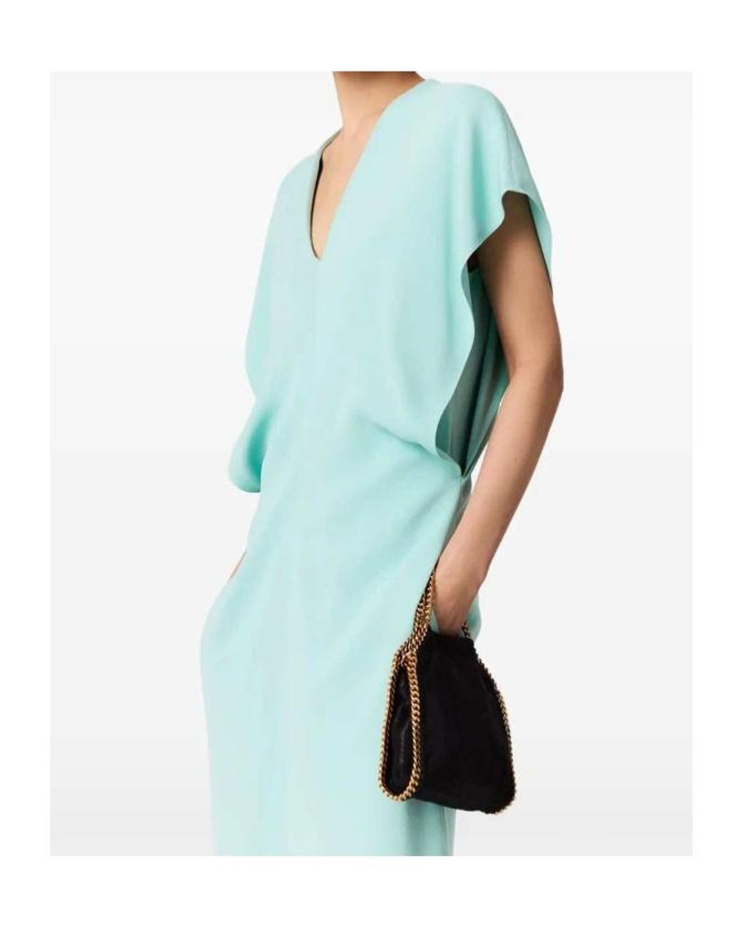 Stella McCartney Blue Draped V-Neck Midi Dress