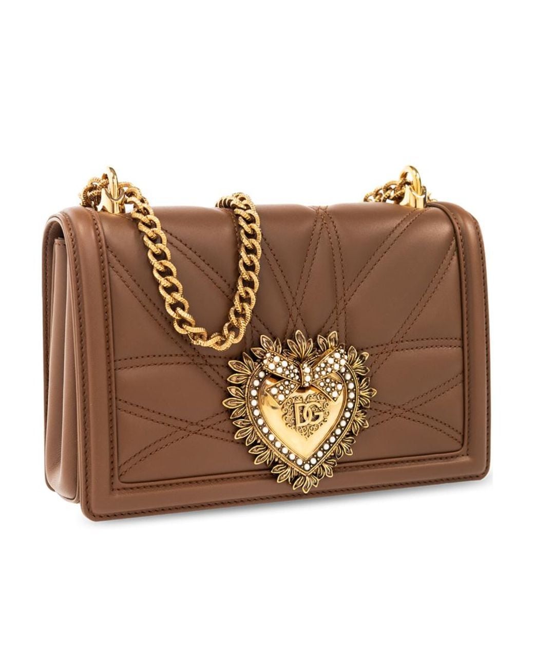 Dolce & Gabbana Brown Medium Devotion Leather Shoulder Bag