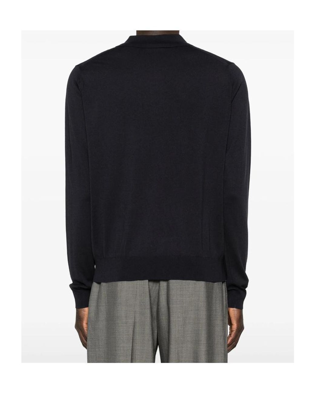 Studio Nicholson Black Long-Sleeved Knit Polo Shirt for men