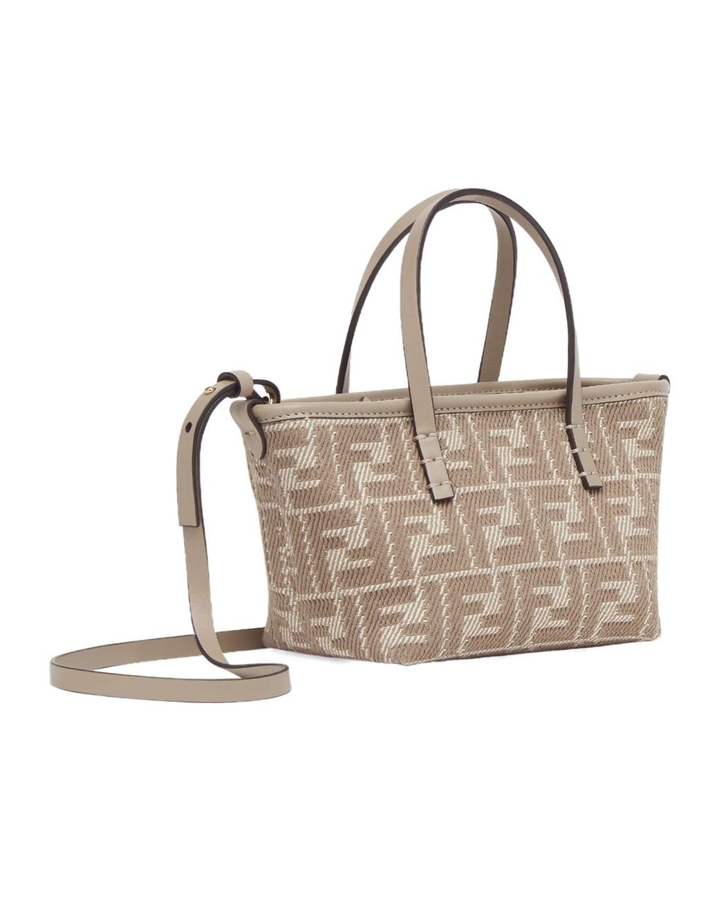 Fendi Natural Roll Ff Jacquard Mini Tote Bag