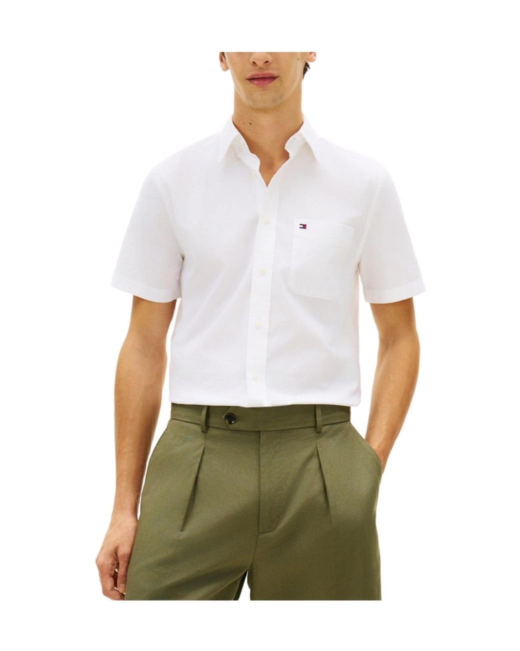 Tommy Hilfiger White Buttondown Collar Shortsleeve Shirt for men