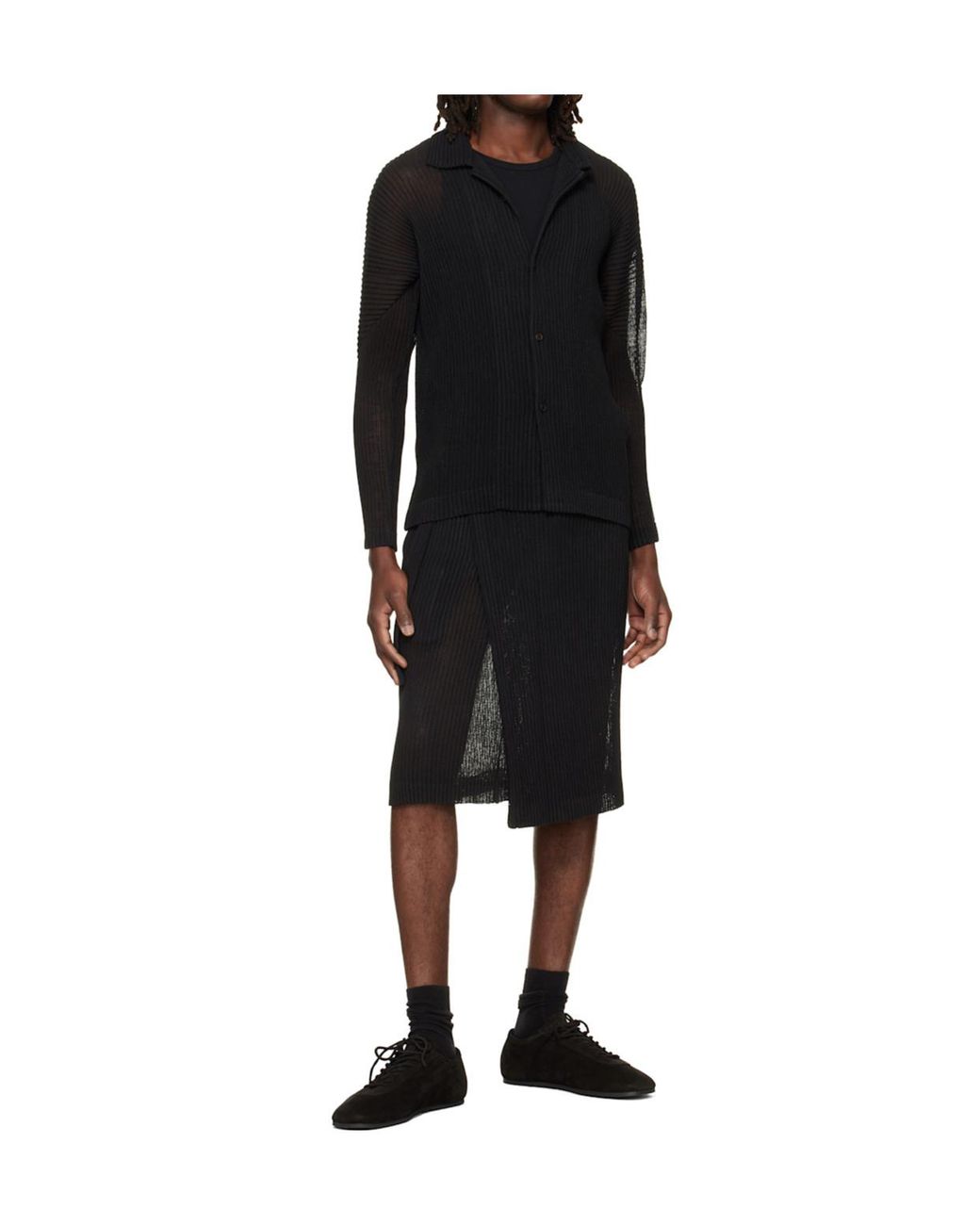 Homme Plissé Issey Miyake Black Rustic Mesh Skirt for men