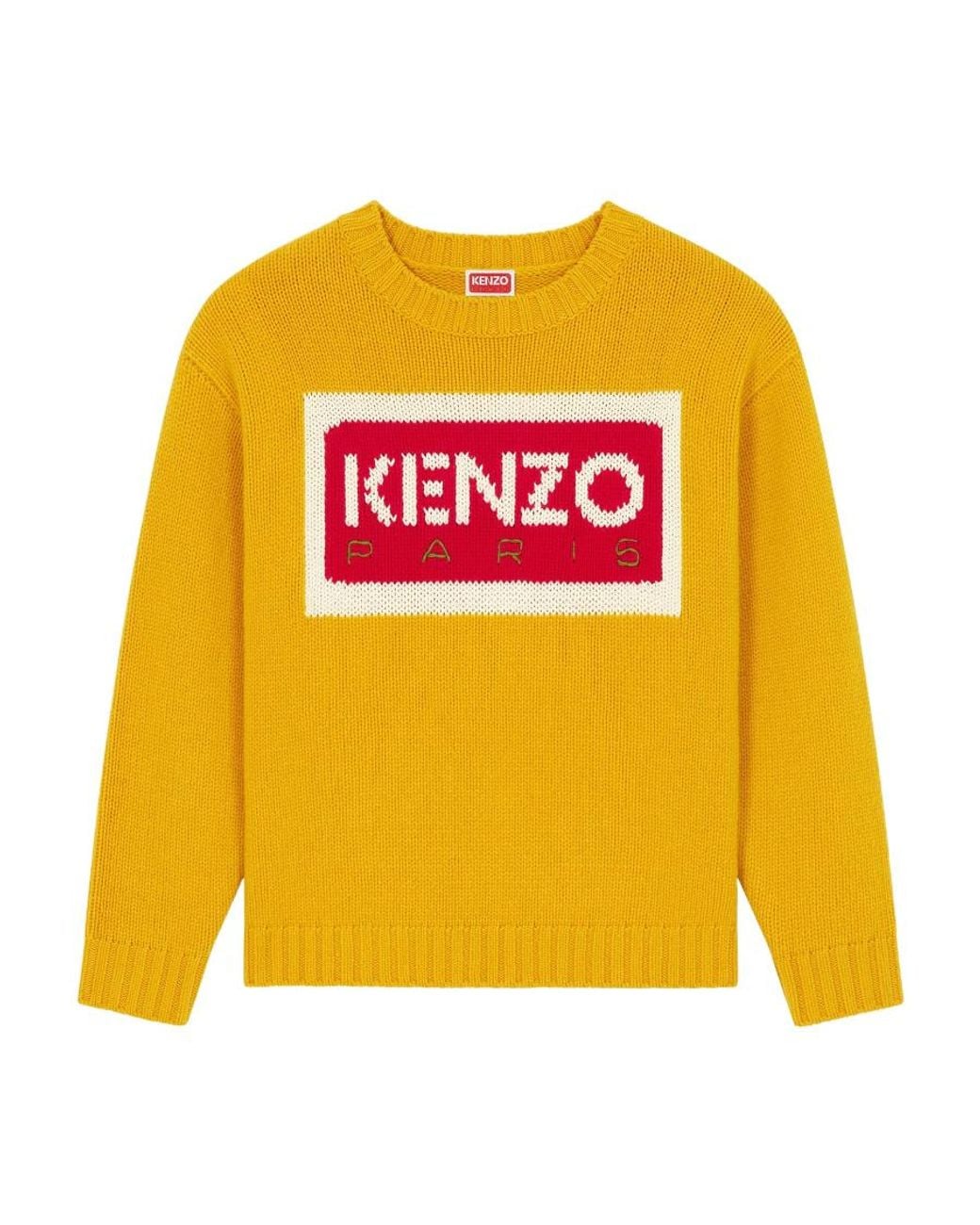 KENZO Yellow Logo Intarsia Crewneck Jumper