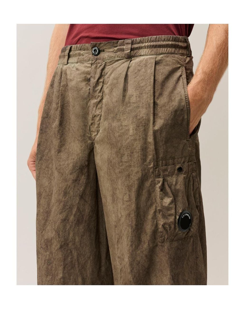 C P Company Natural Flatt Nylon Loose Lens Cargo Pants for men