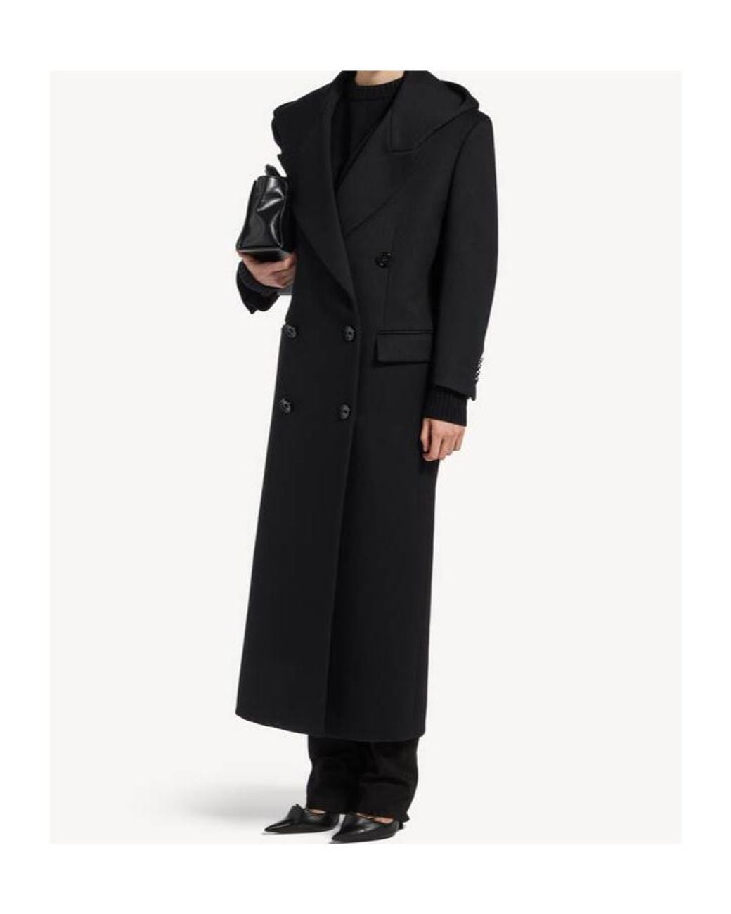 Balenciaga Black Long Hooded Double-Breasted Coat