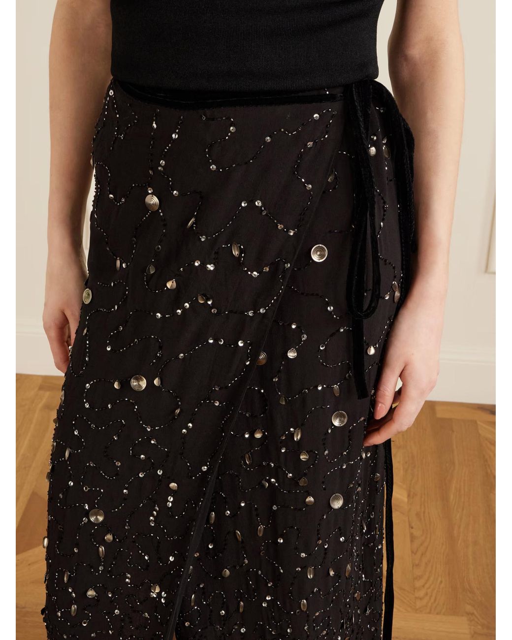 Staud Black Mer Embellished Wrap Skirt