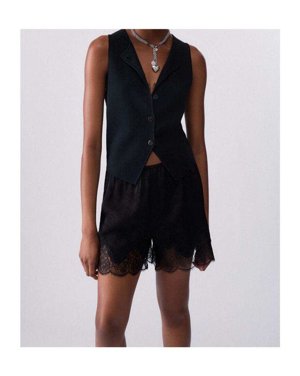 Liu Jo Black Lace-Panel Button-Fastening Waistcoat