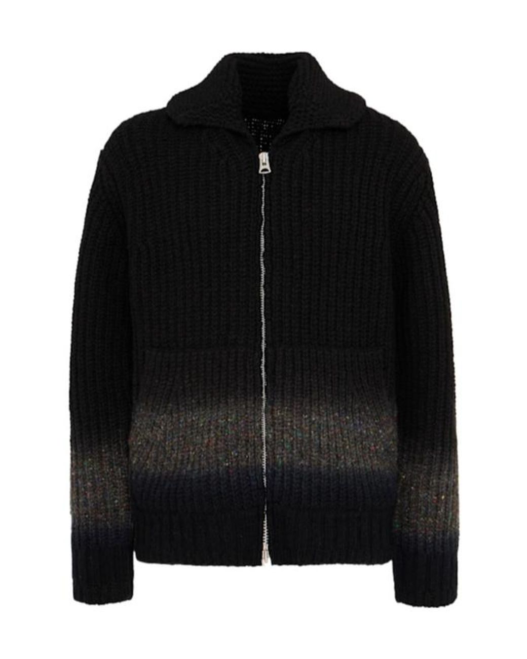Sacai Black Garment Dyed Wool Knit Cardigan for men