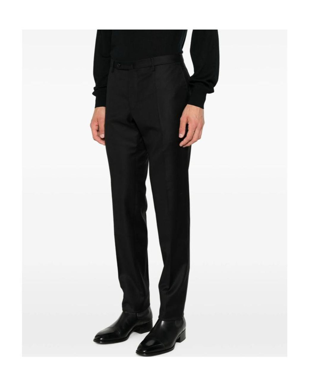 Incotex Black Pressed-Crease Belt-Loop Trousers for men