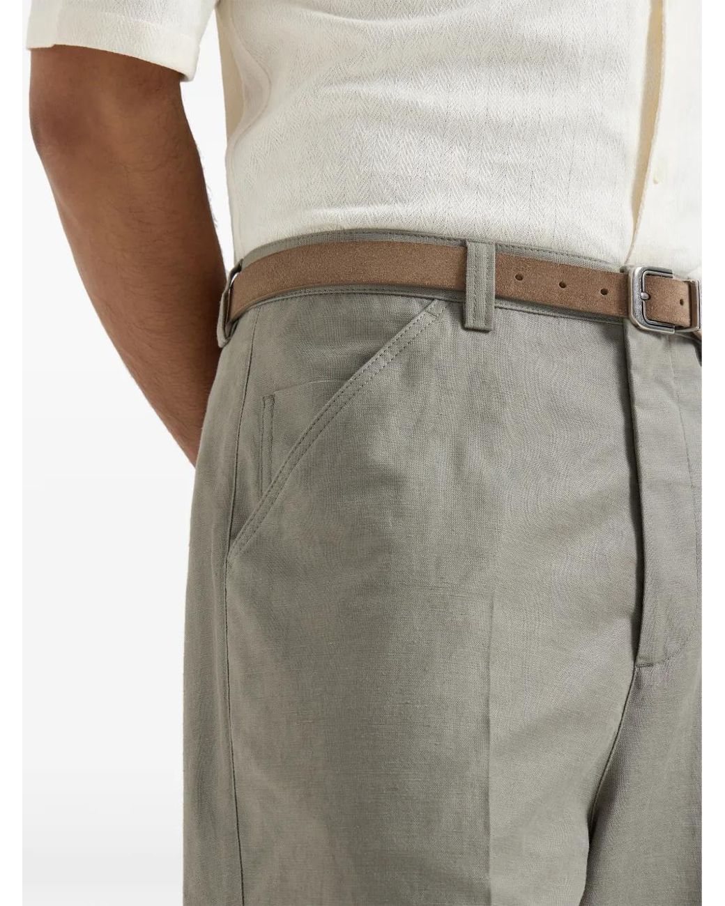 Brunello Cucinelli Gray Cotton And Linen Panama Trousers for men