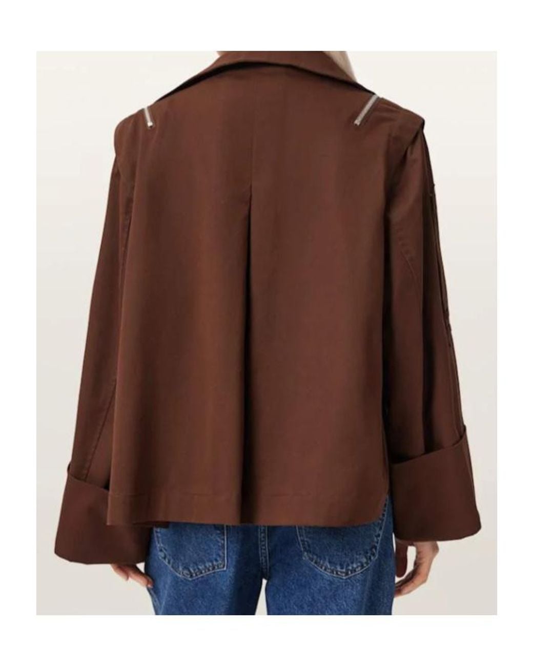 AllSaints Brown Leighton Zip-Detail High-Neck Jacket