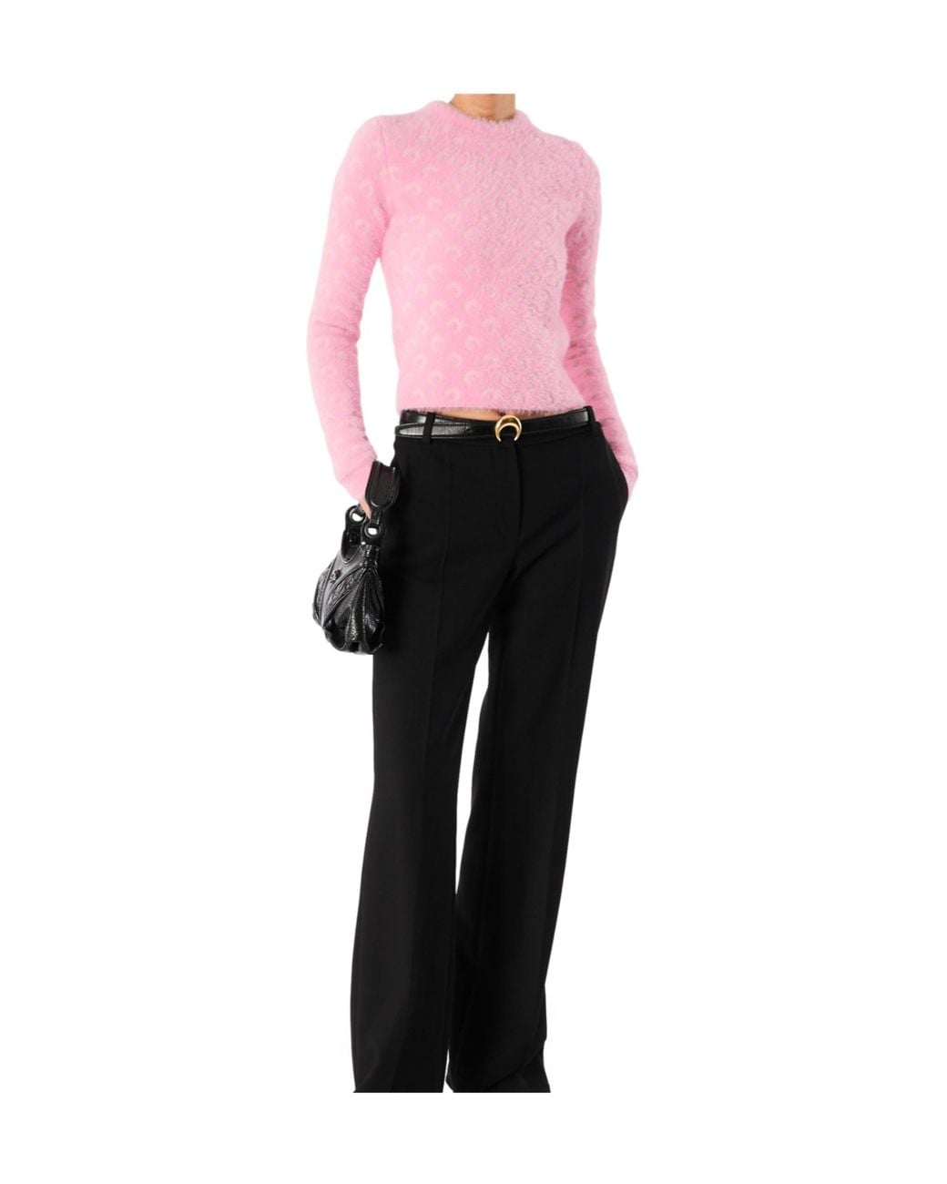 MARINE SERRE Pink Fluffy Moon Jacquard Knit Crewneck Sweater Fluffy Moon Jacquard Knit Crewneck Sweater Fluffy Moon Jacquard Knit Crewneck Sweate