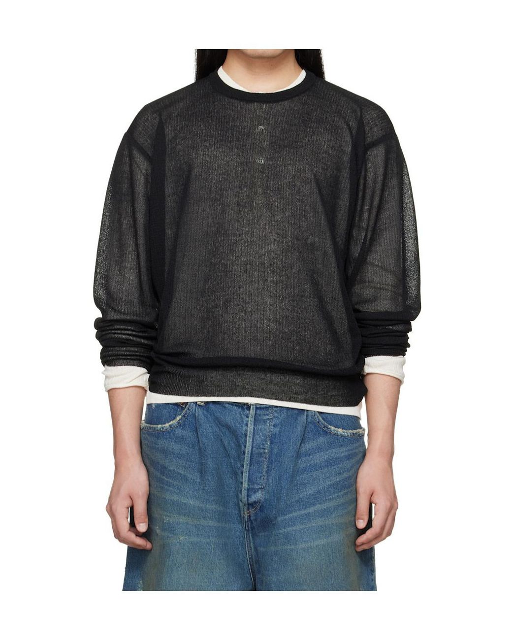 Ssstein Black Crew Neck Long-Sleeved Knitwear for men