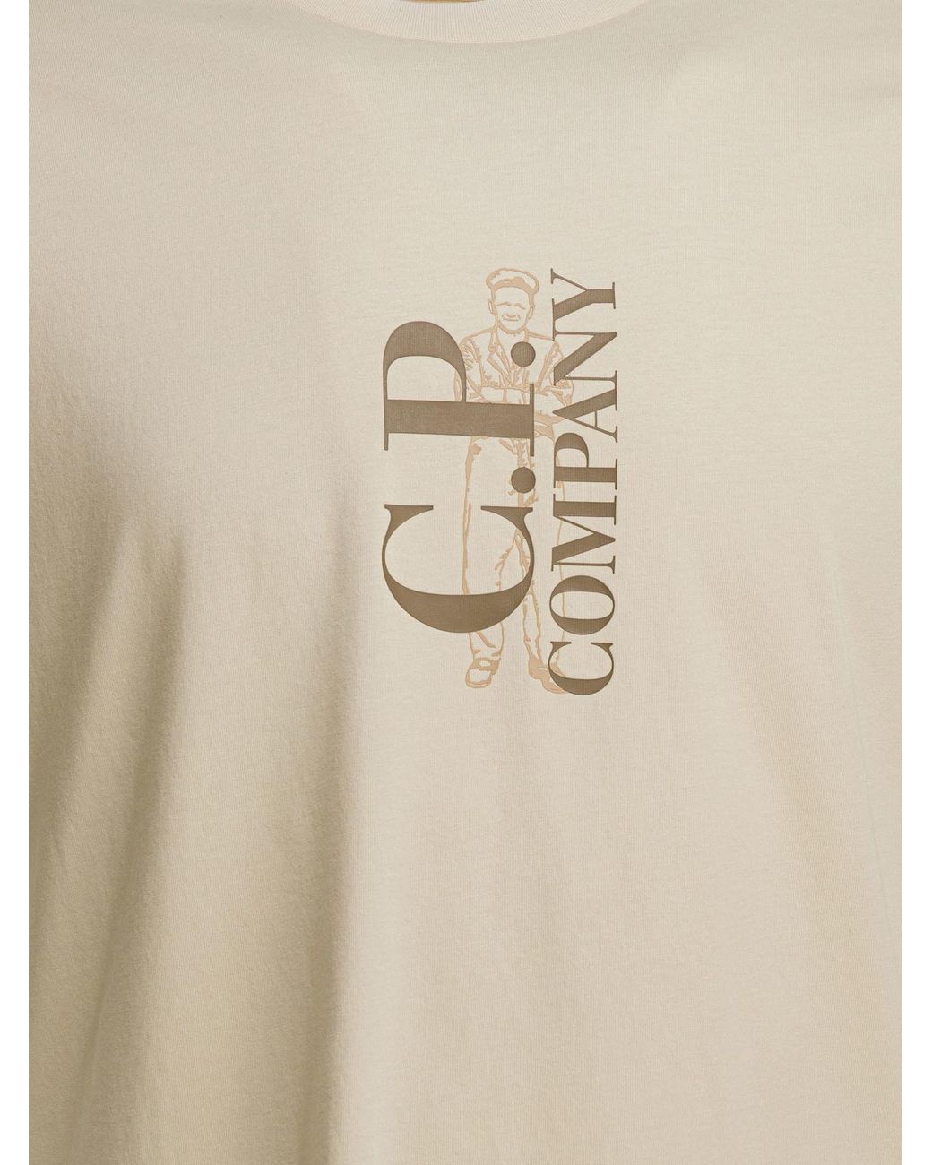 C P Company White Logo Printed Crewneck T-Shirt for men