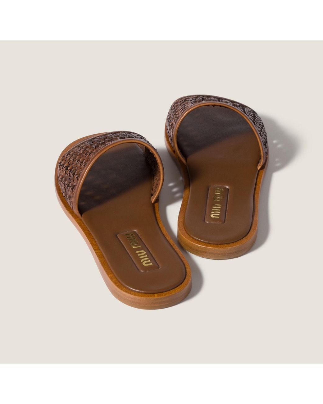 Miu Miu Brown Woven Leather Slides