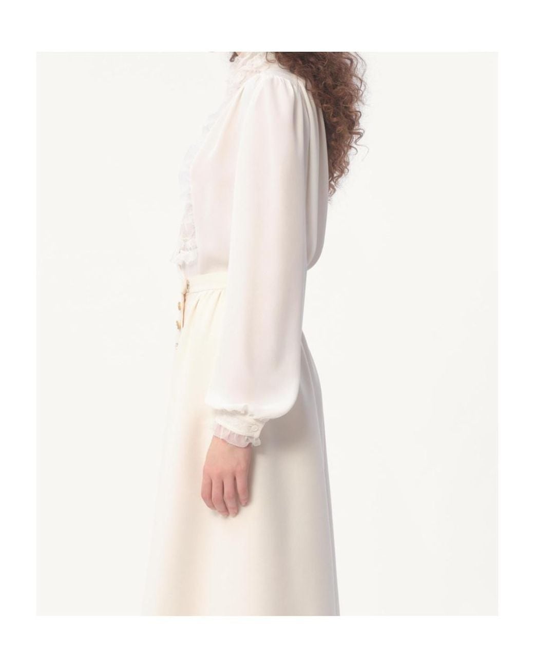 Valentino White Ruffle Detailed Georgette Shirt