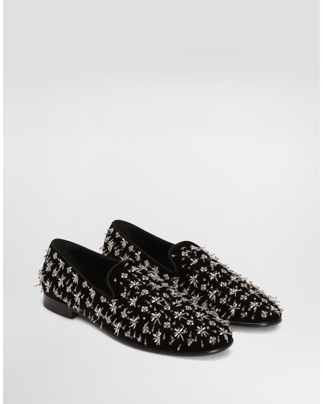 Dolce & Gabbana Black Embellished Velvet Slippers for men