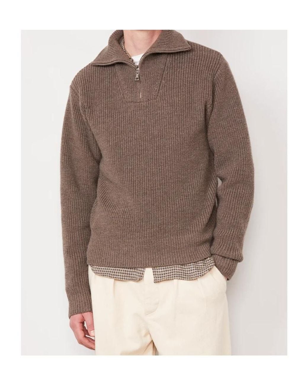Officine Generale Gray Tarek Ribbed-Knit Quarter-Zip Sweater for men