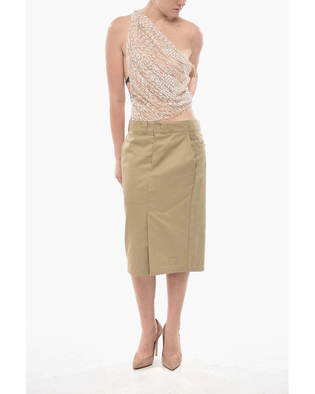 DSquared² Natural Sequin-Embellished One-Shoulder Top