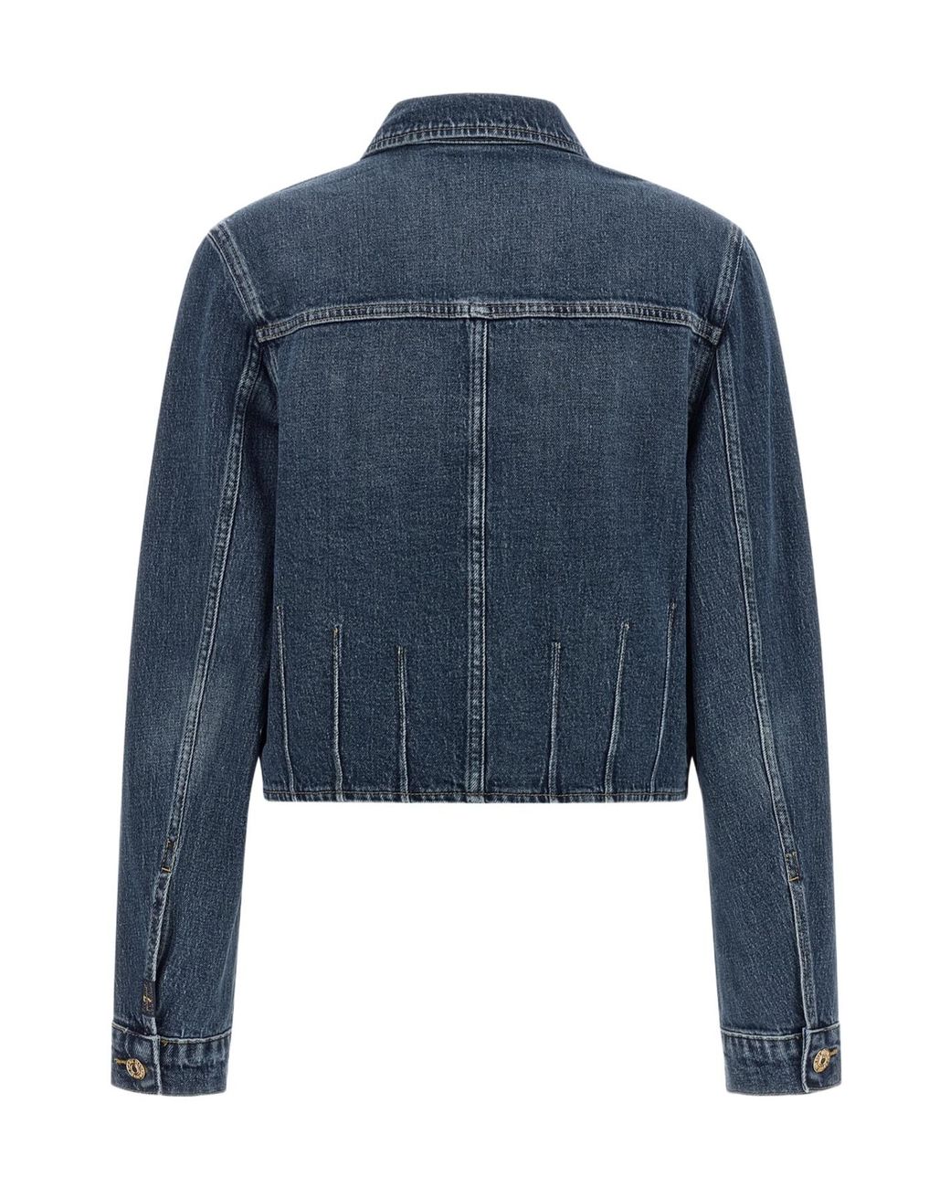 7 For All Mankind Blue Darted Shrunken Cropped Denim Jacket