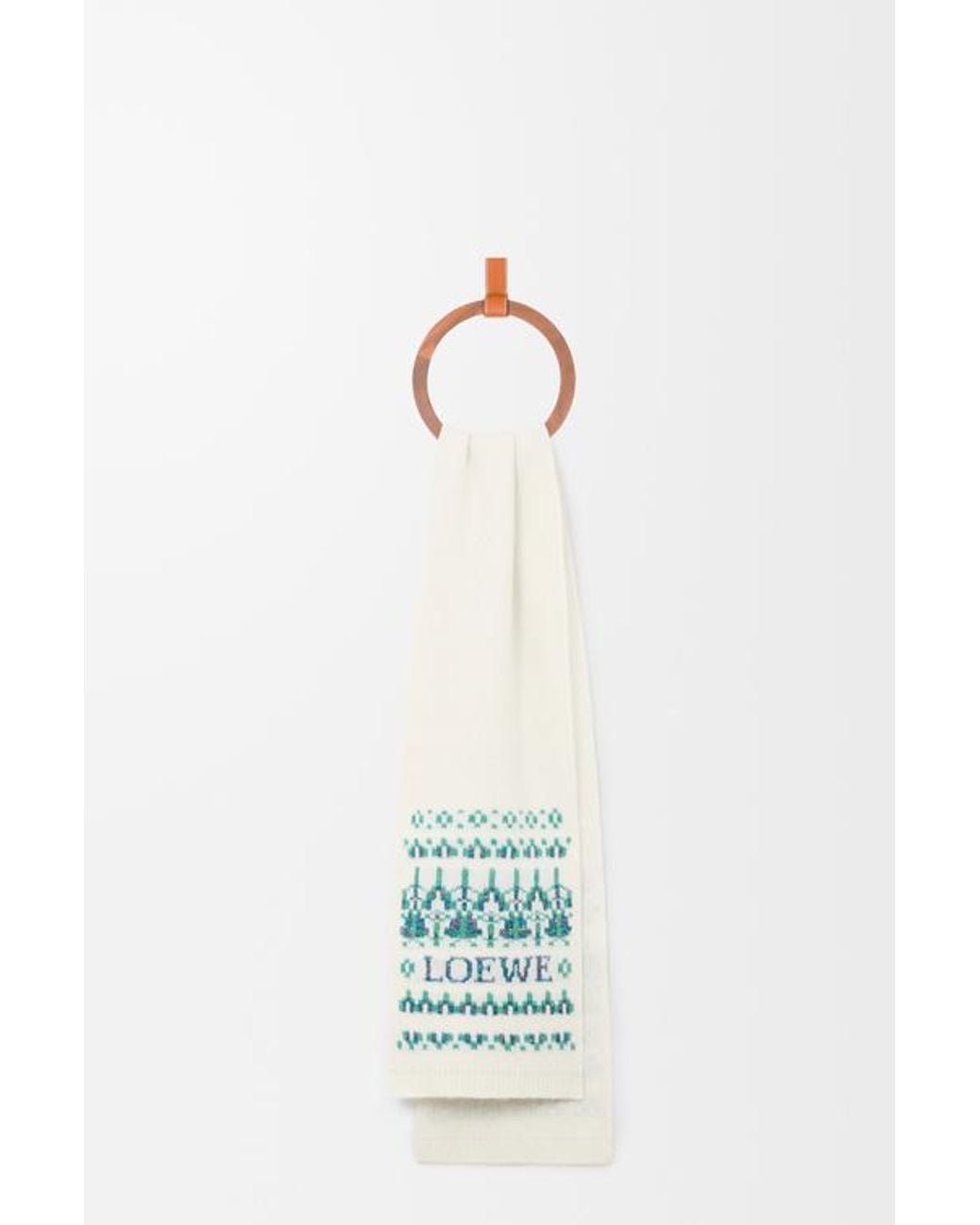 Loewe White Fairisle-Pattern Embellished Scarf