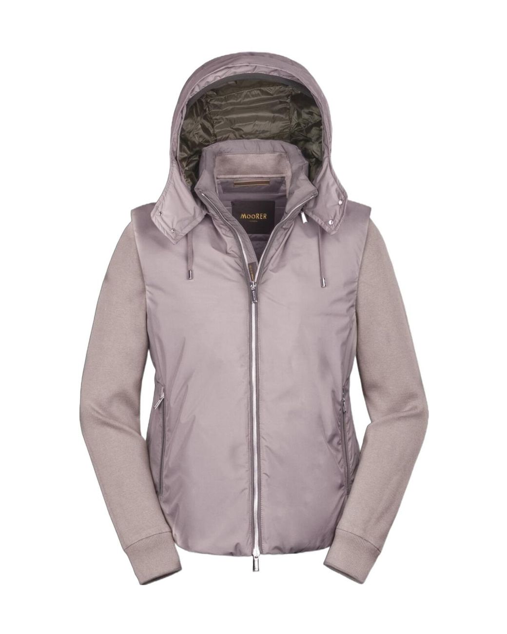 Moorer Gray Hooded Quilted Hybrid Jacket for men