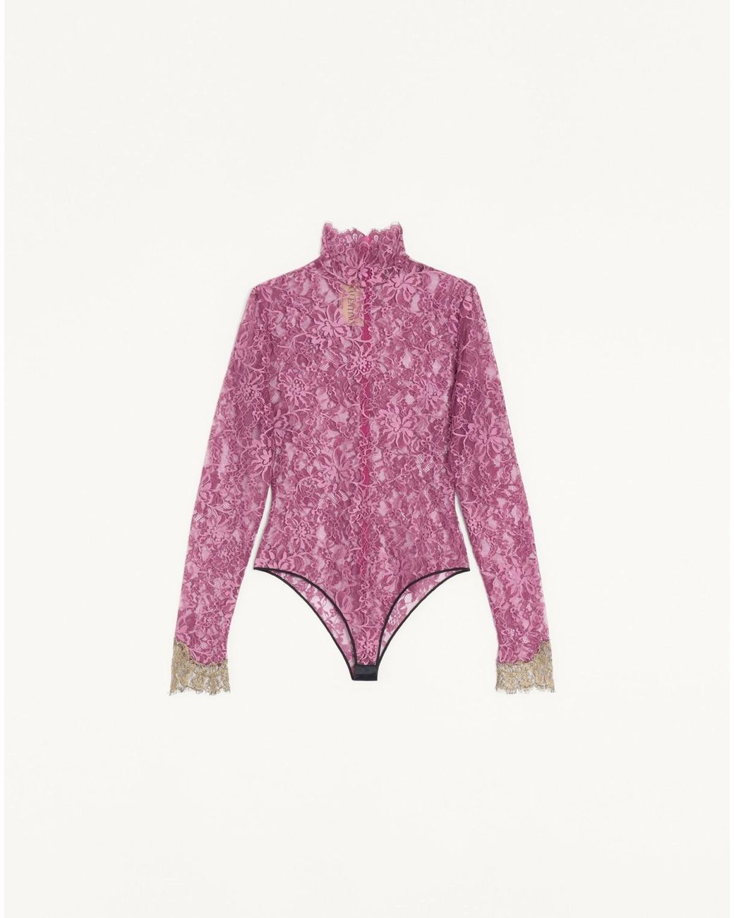 Valentino Purple Lace Long-Sleeved Bodysuit