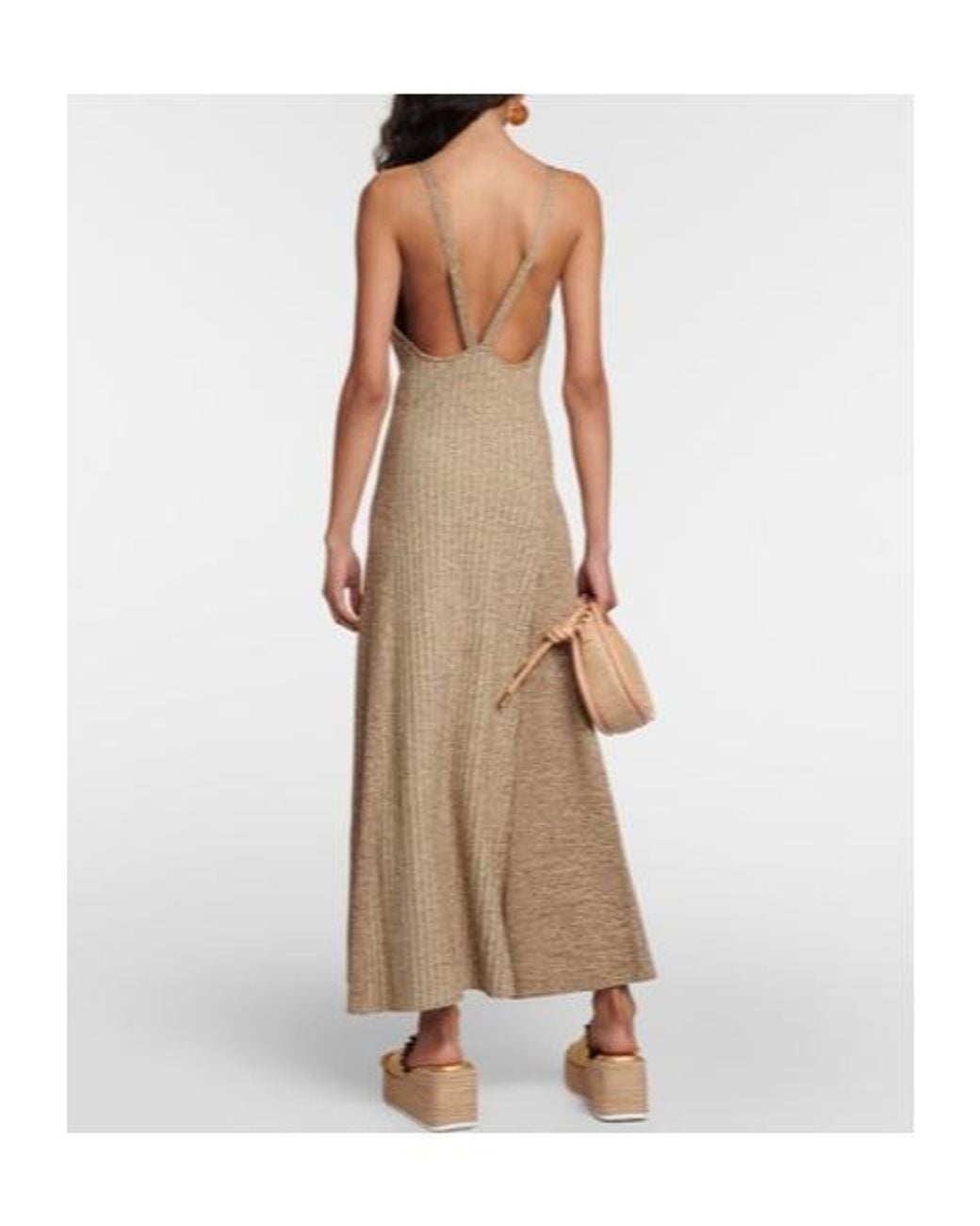 Ganni Natural Ribbed-Knit Midi Dress