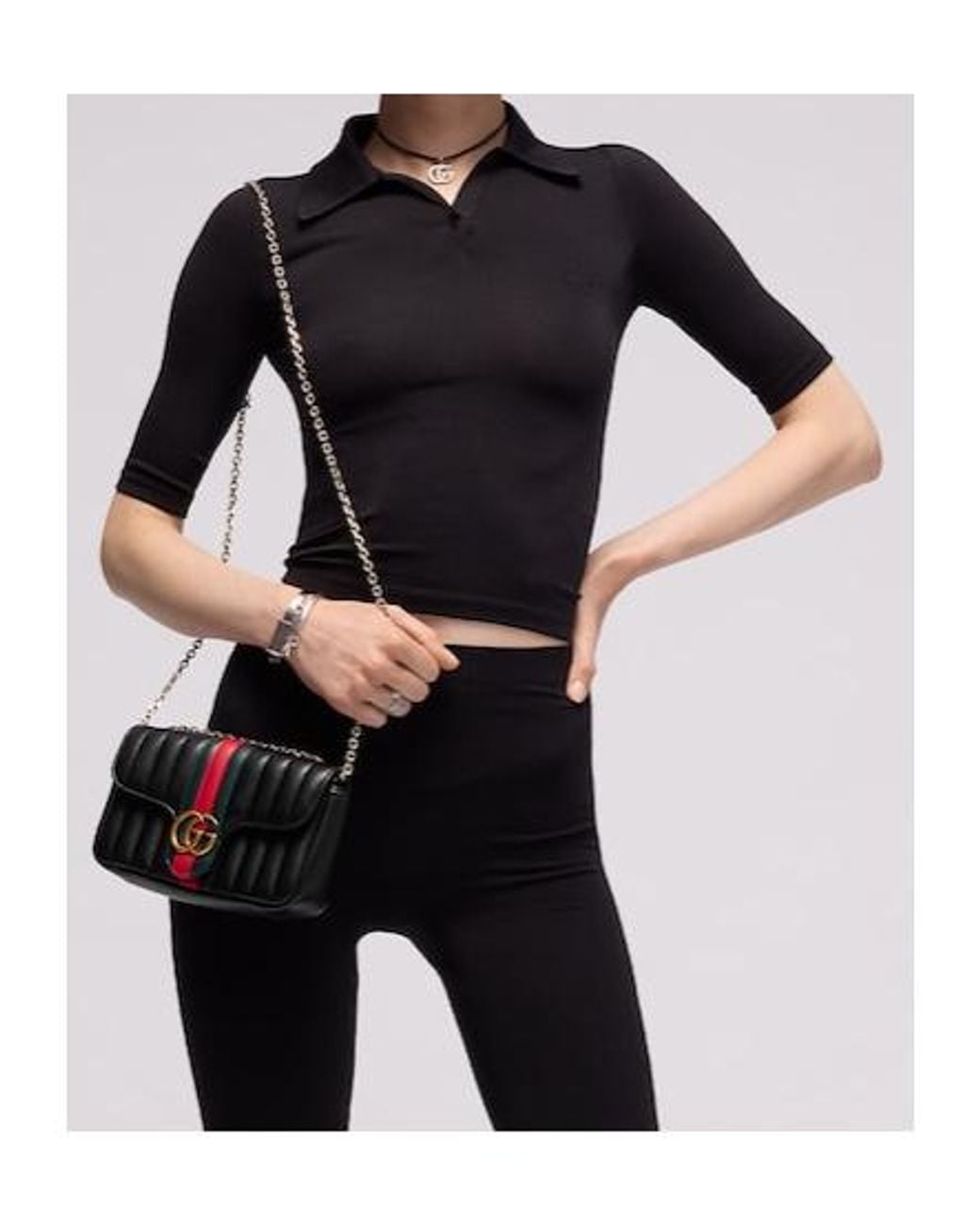 Gucci Black Jetset Gg Marmont Small Shoulder Bag