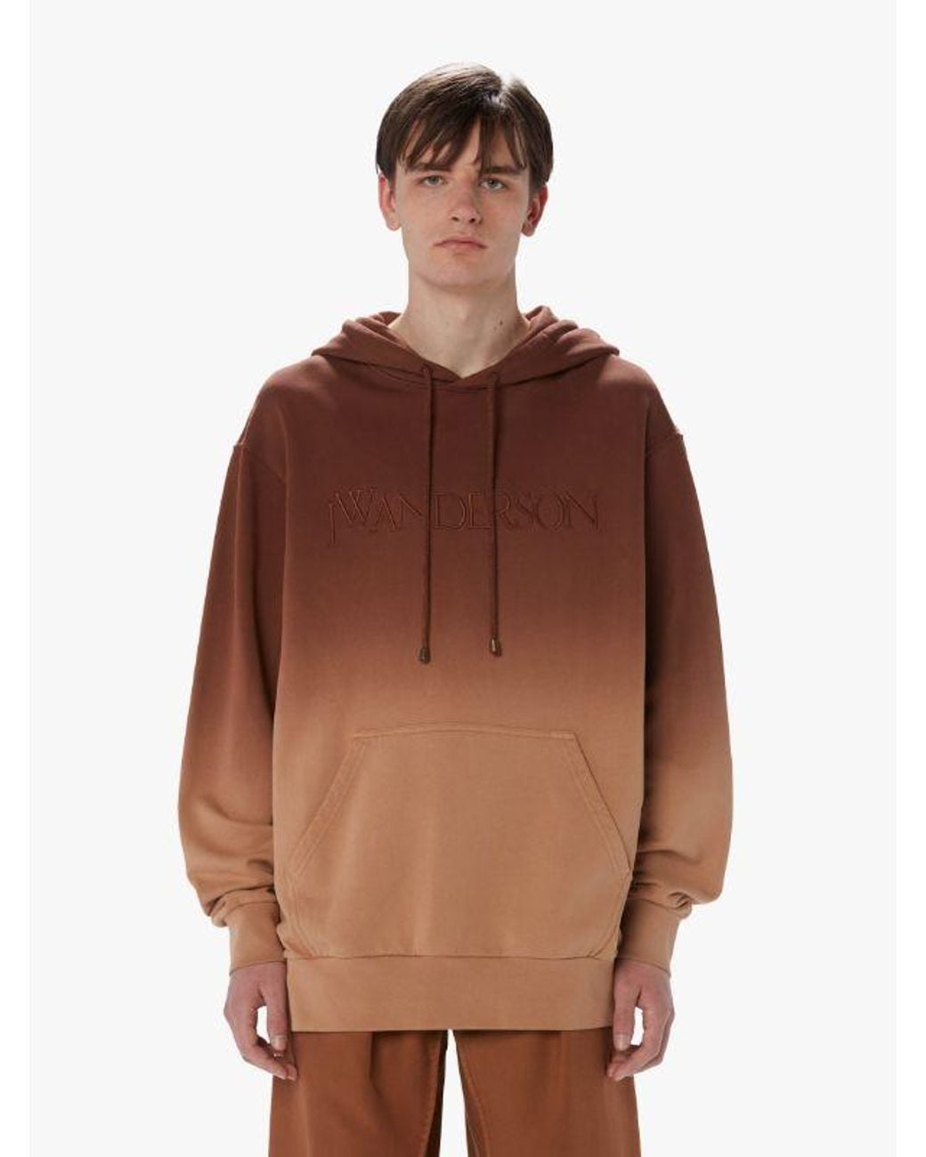 J.W. Anderson Brown Jw Anderson Logo Embroidered Drawstring Hoodie for men