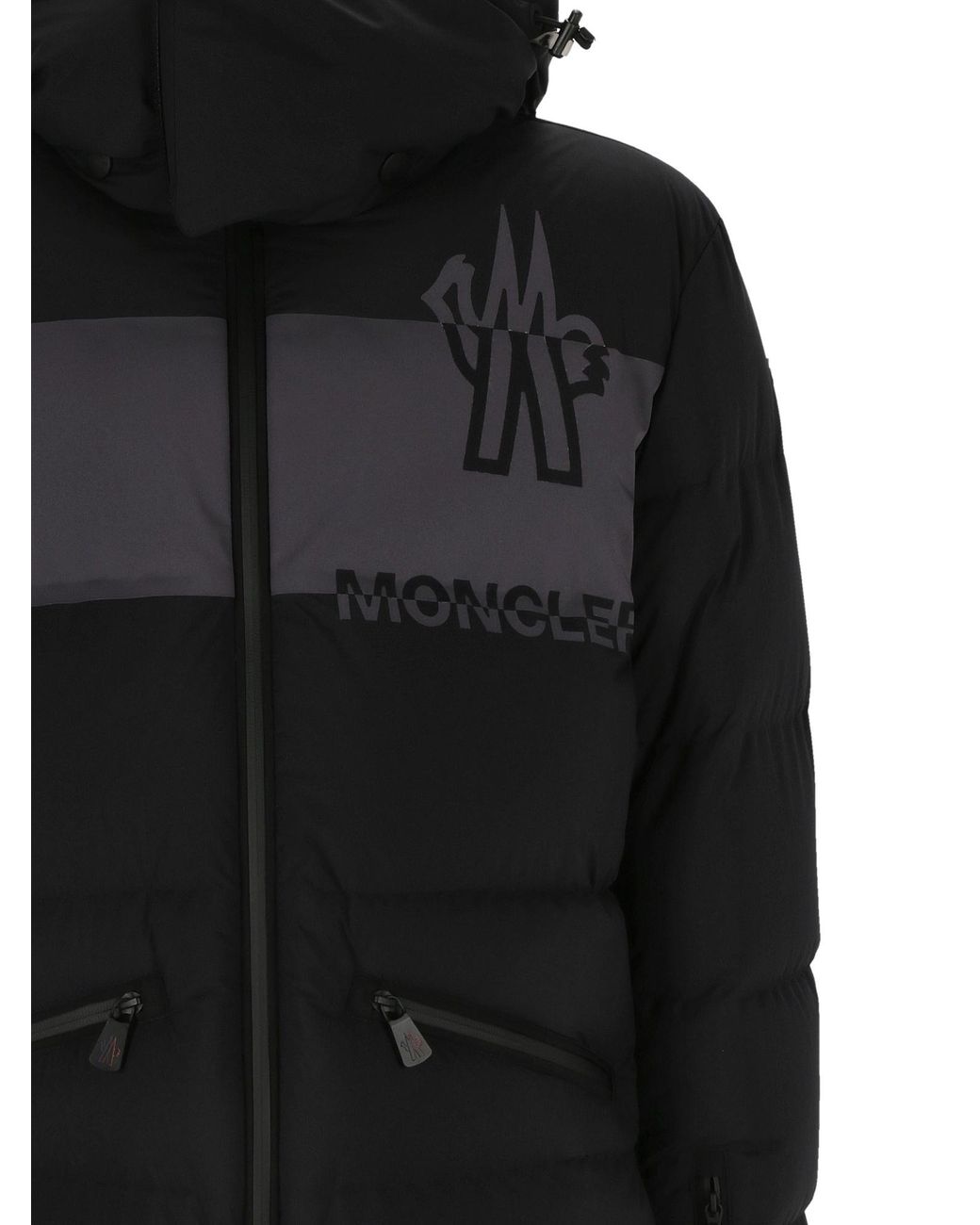 Moncler Black Grenoble Logo Printed Hooded Padded Jacket for men
