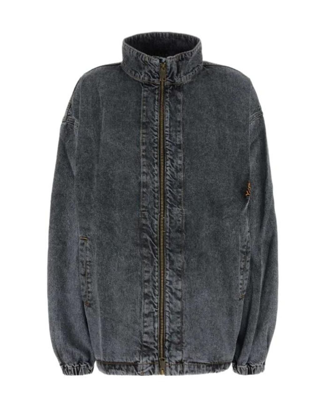 Y. Project Gray Funnel-Neck Denim Jacket