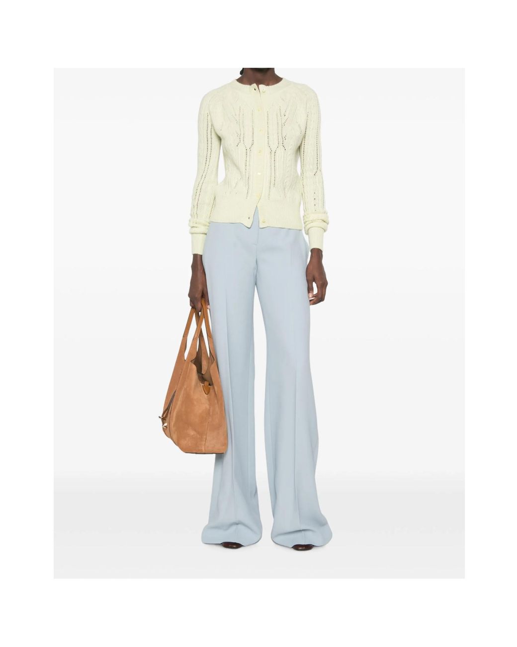 Ermanno Scervino Natural Cable-Knit Pointelle-Detail Cardigan