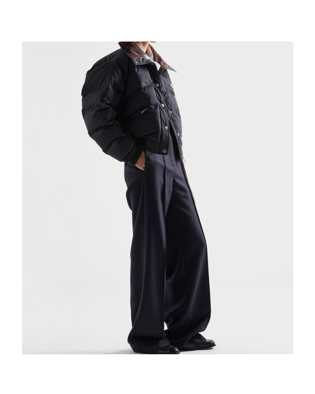 Prada Blue Cropped Compact Poplin Down Jacket