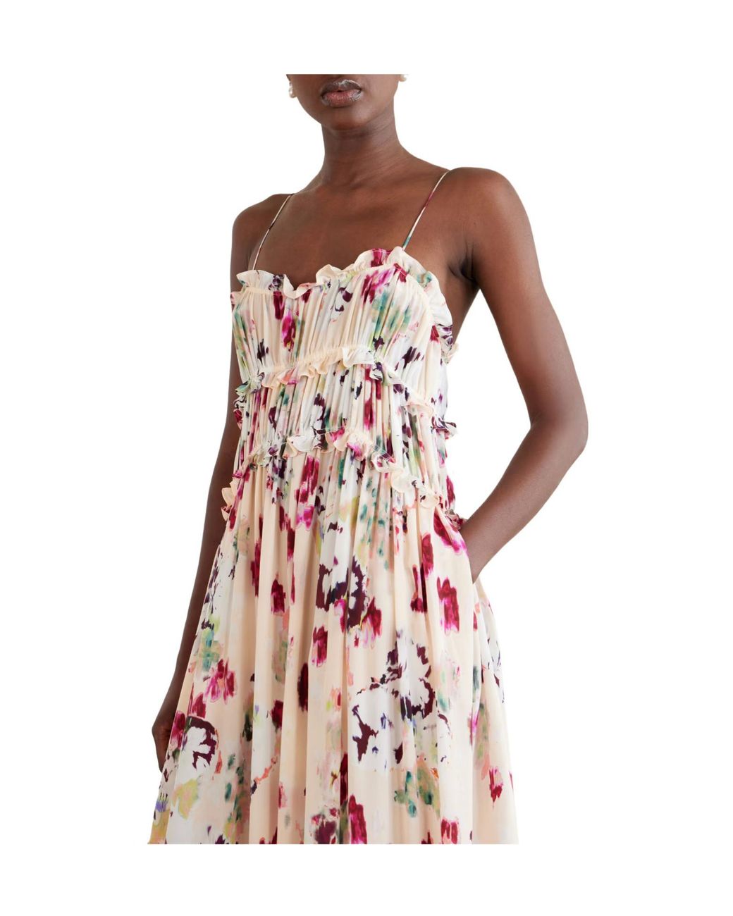 Ulla Johnson White Floral-Print Ruched Silk Maxi Dress