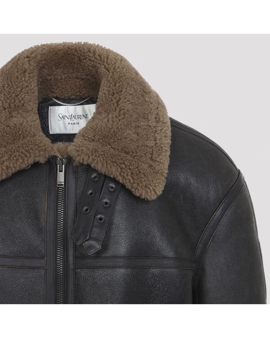 Saint Laurent Black Shearling-Trim Leather Jacket for men