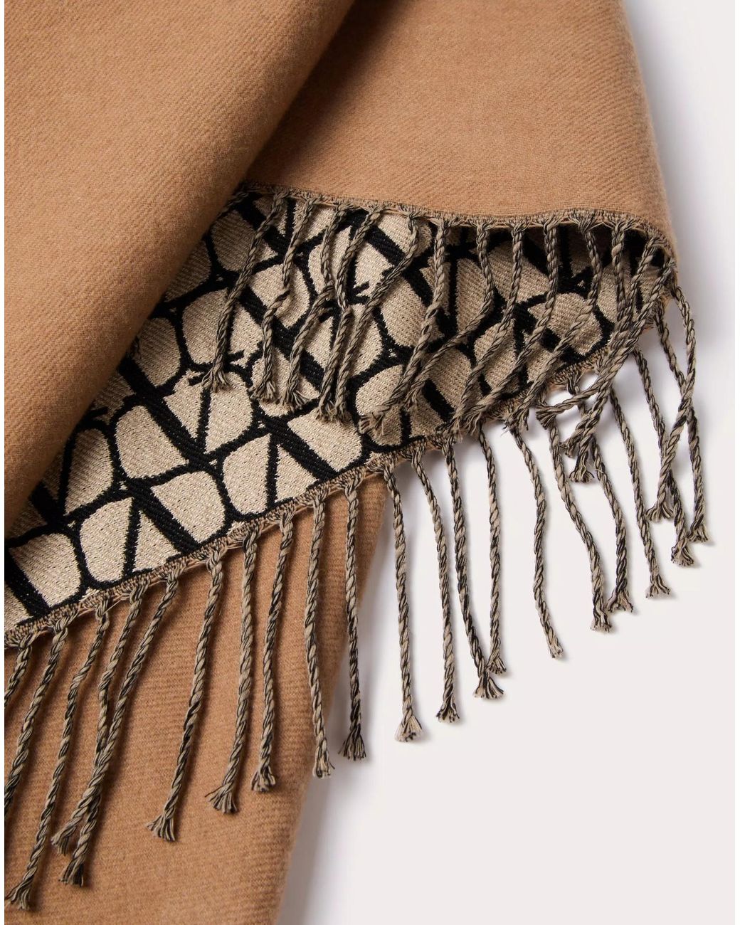 Valentino Natural V-Neck Fringed Edge Cape