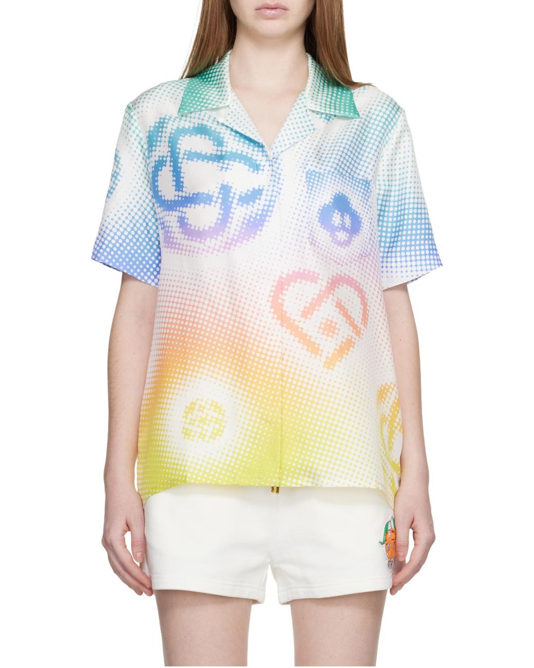 Casablanca Blue Halftone Logo Short Sleeved Satin Shirt
