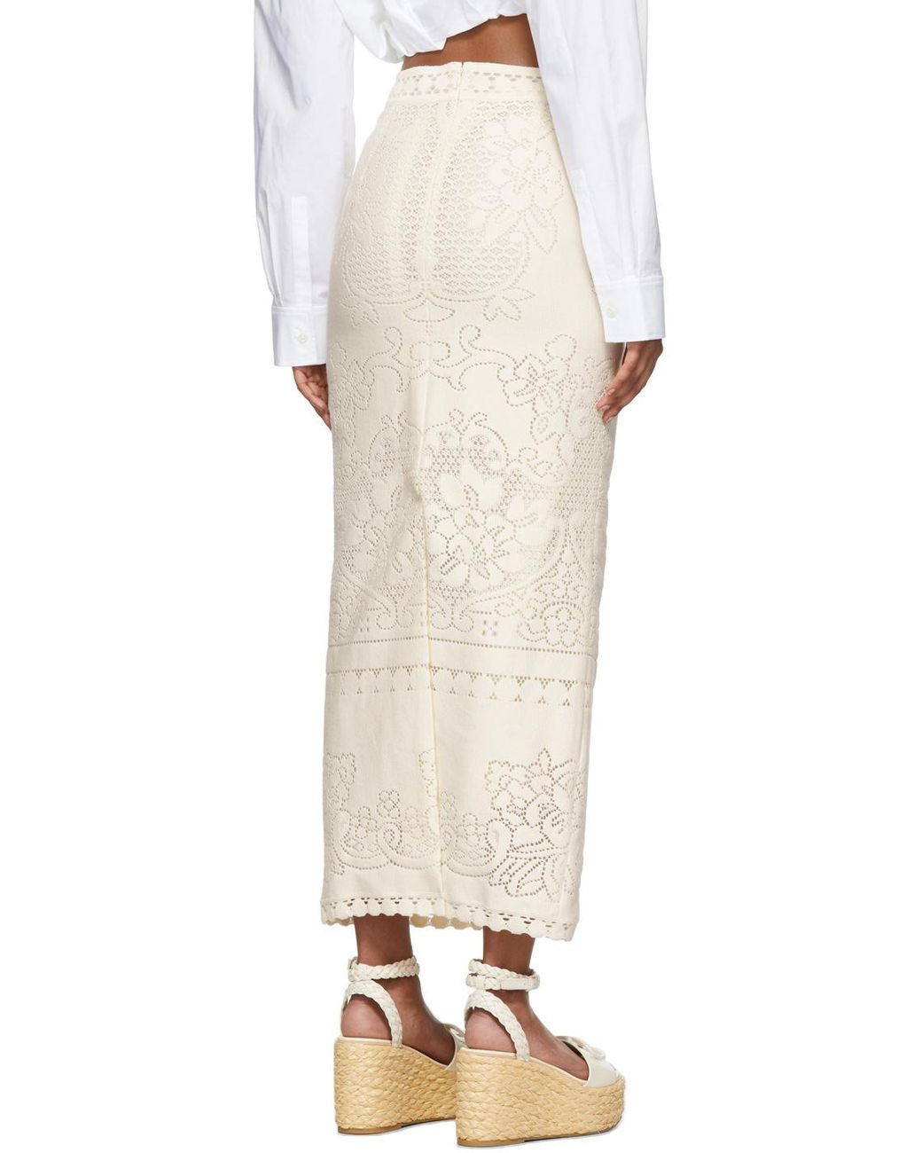 Valentino White High-Waisted Heavy Lace Skirt