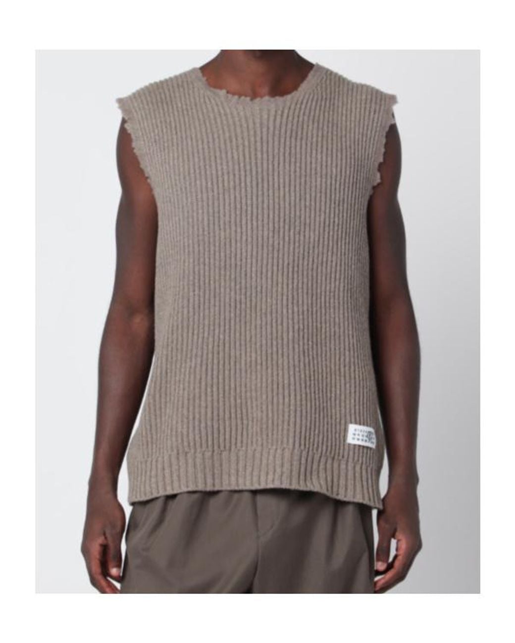 MM6 by Maison Margiela Gray Frayed-Edge Ribbed-Knit Vest for men