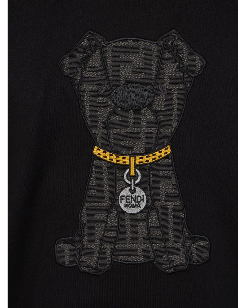 Fendi Black Logo Dog Crewneck T-Shirt for men