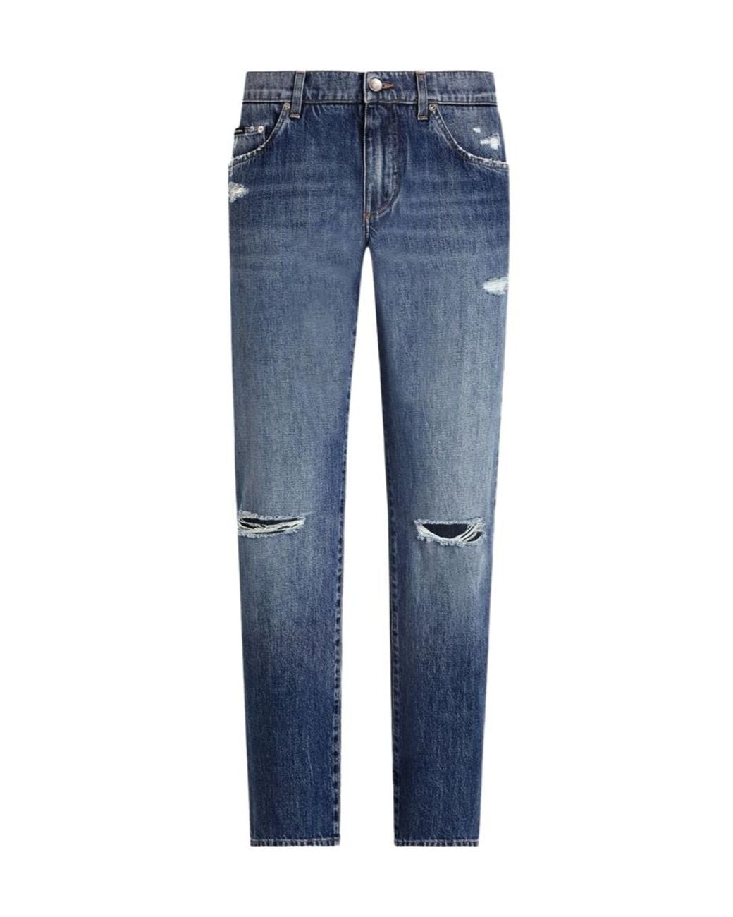 Dolce & Gabbana Blue Distressed Straight Leg Jeans for men