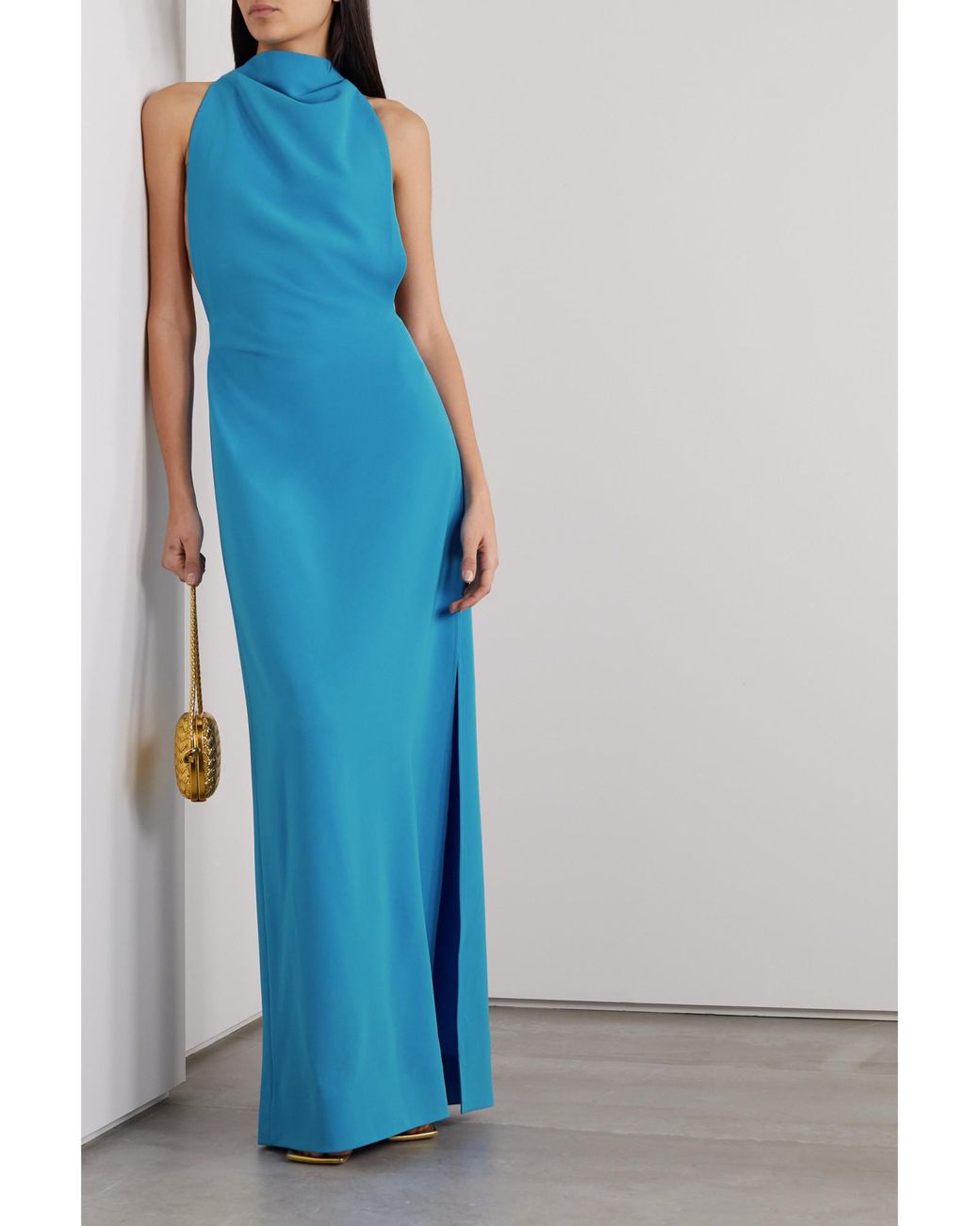 Proenza Schouler Blue Open-Back Draped Crepe Maxi Dress