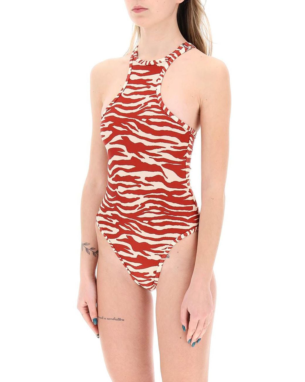 The Attico Red The Zebra-Print One-Piece Swimsuit
