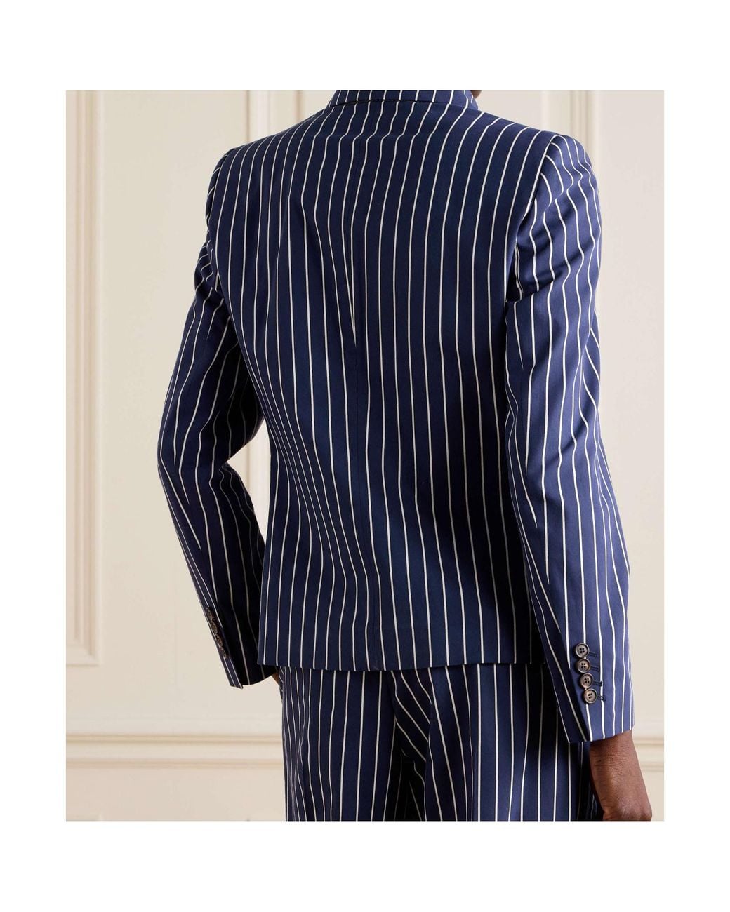 Brunello Cucinelli Blue Double Breasted Striped Blazer