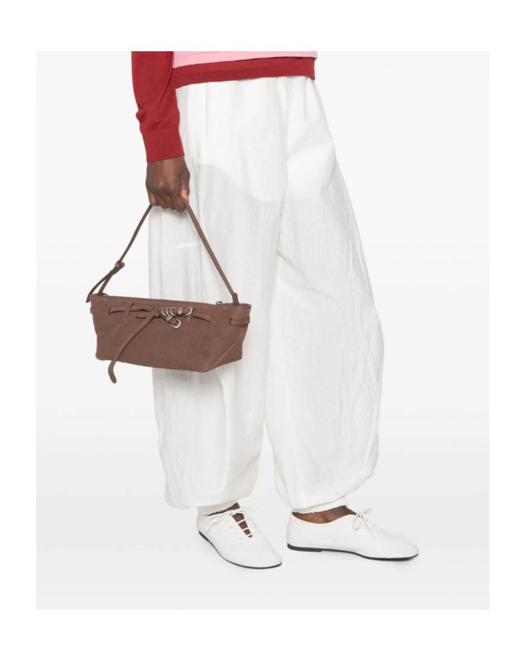 MARGE SHERWOOD Brown Lace-Up Detail Shoulder Bag
