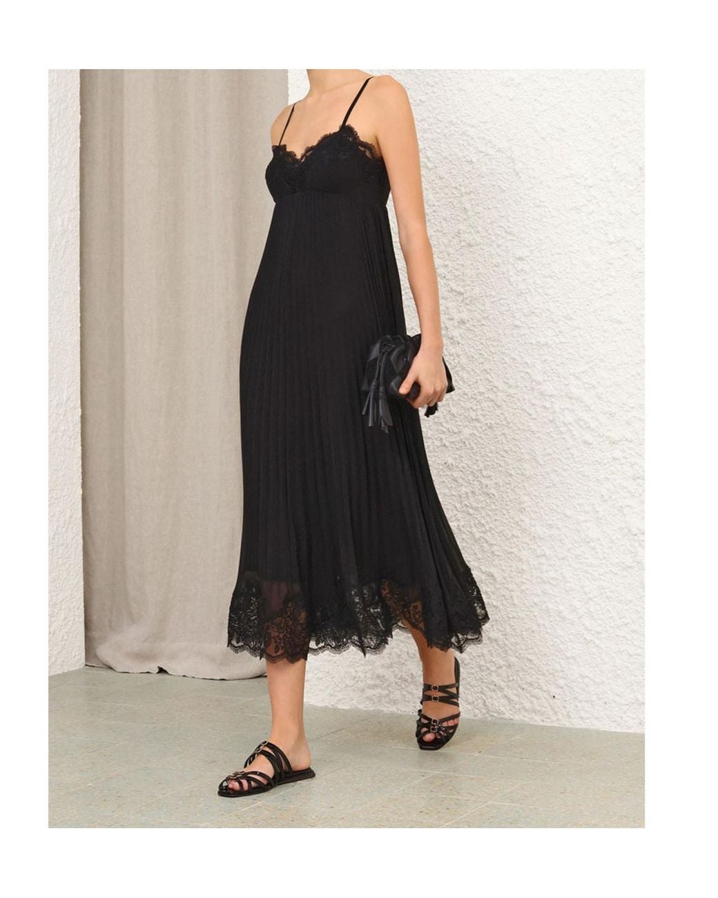 Zimmermann Black Pleated Slip Dress